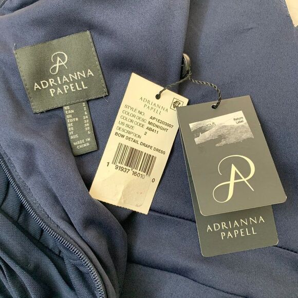 Adrianna Papell Shirred Tulle Gown Size 2 Flutter Sleeves Pleated Midnight - Picture 9 of 10